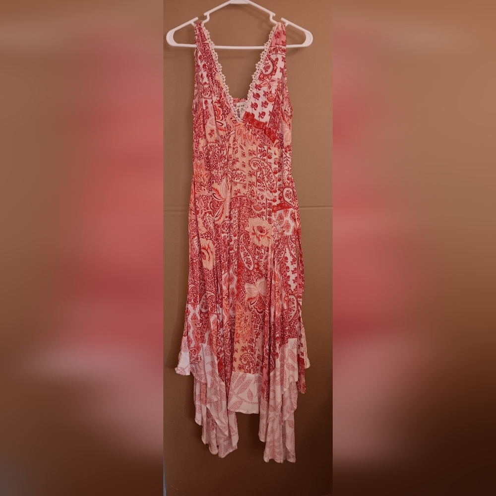 Sky & Sand Women's White Orange Red Dress Belted Large V Neck Stretch - Picture 5 of 11